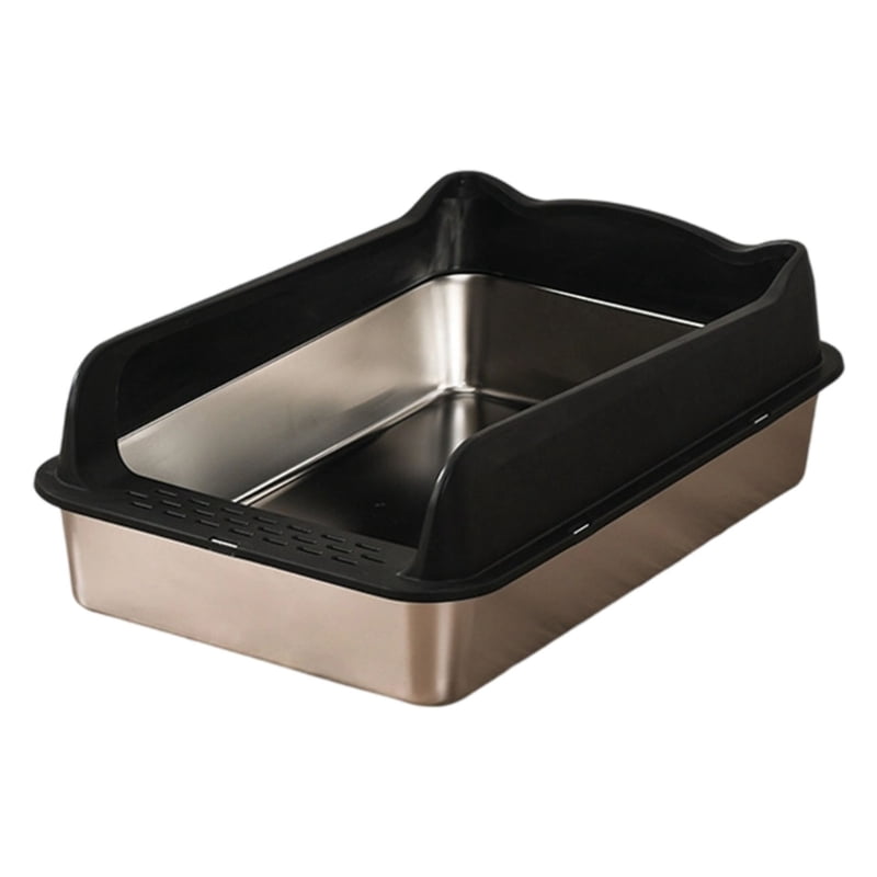 Yiran Large Capacity High Fence Anti Tracking Anti Splash Stainless Steel Cat Litter Box, Black