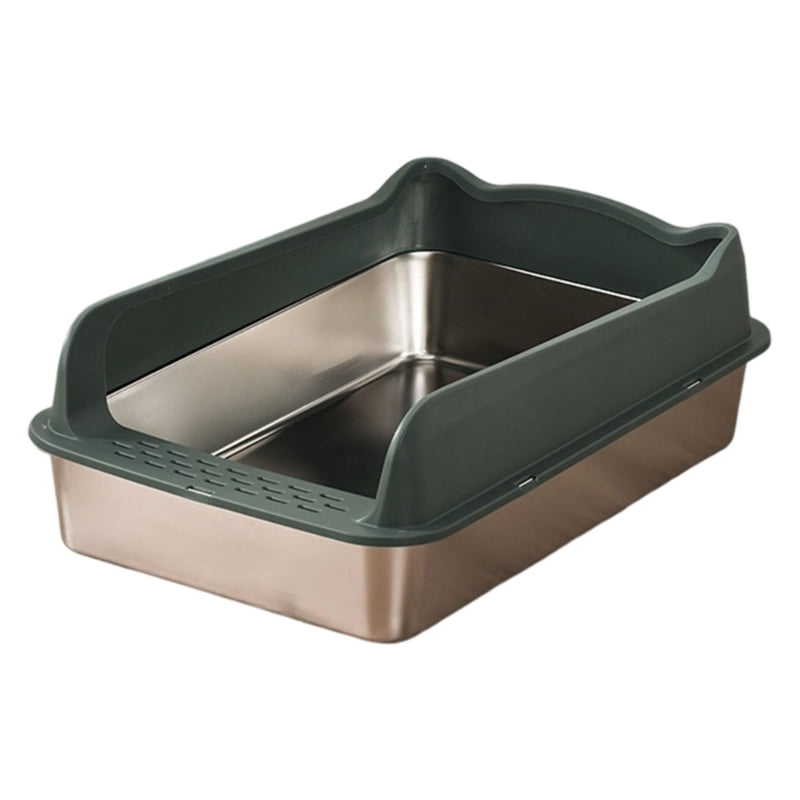 Yiran Large Capacity High Fence Anti Tracking Anti Splash Stainless Steel Cat Litter Box, Green
