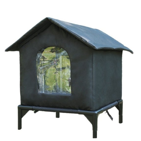 Yiran Outdoor Warm Waterproof Stray Cat Nest, Large, Black with Increased Bracket