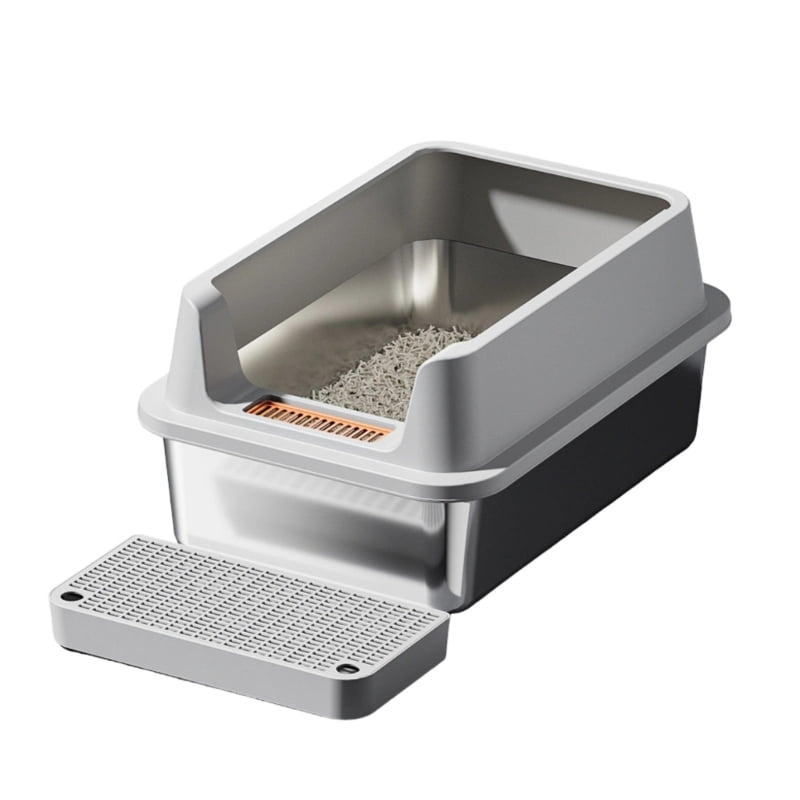 Yiran Stainless Steel Cat Litter Box, Light Gray, 50CM脳15CM Base