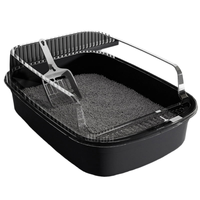 Yiran Thickened Semi Enclosed Splash Proof Cat Litter Box, Obsidian Black, Extra Large Size