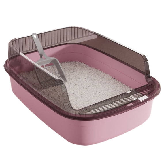 Yiran Thickened Semi Enclosed Splash Proof Cat Litter Box, Peach Pink, Extra Large Size