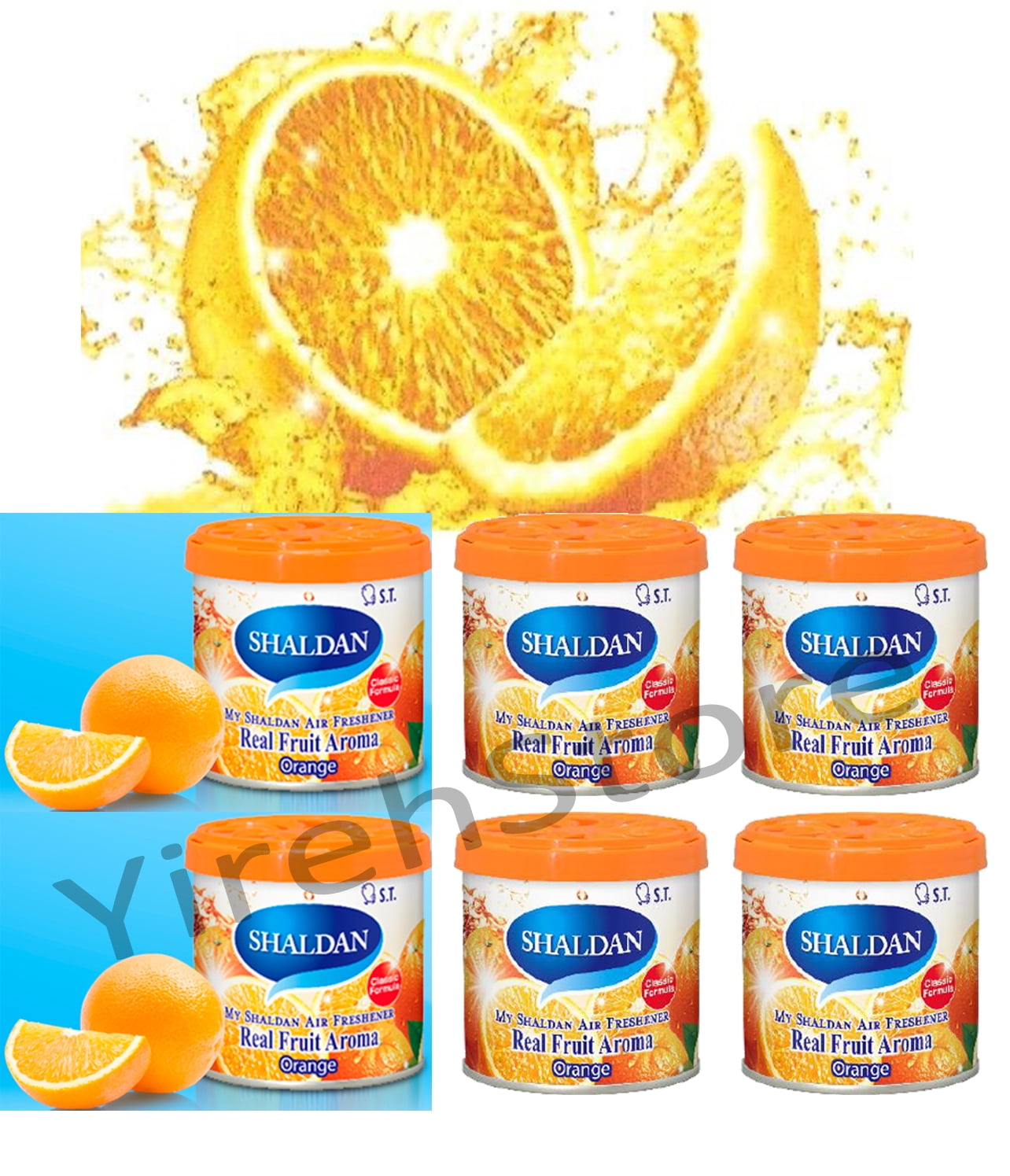YirehStore My Shaldan Orange Scent 6-cans, Original Classic Formula, Car Cup-holder Natural air freshener, Real Fruit Aroma