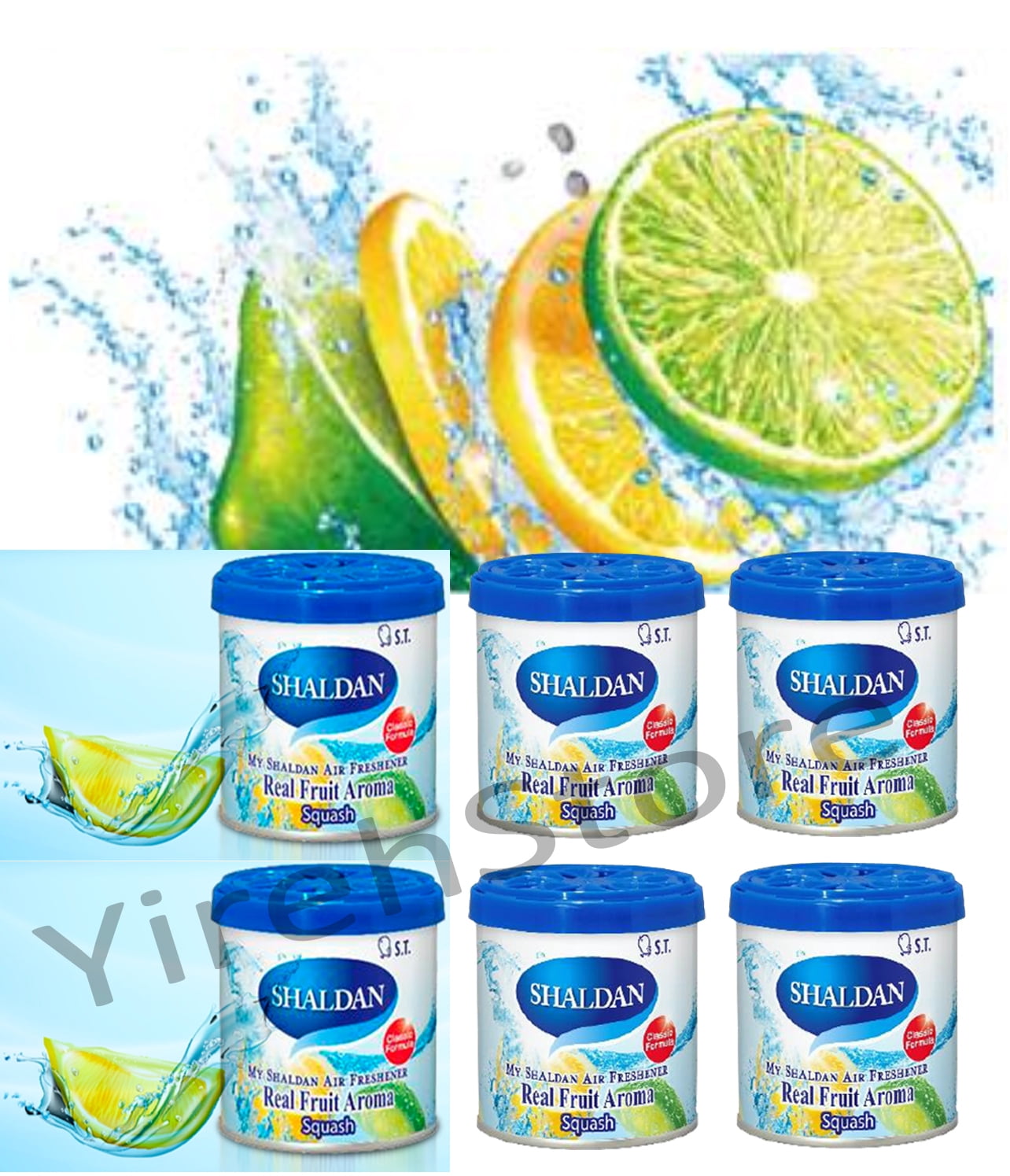 YirehStore My Shaldan Squash Scent 6-cans, Original Classic Formula, Car Cup-holder Natural air freshener, Real Fruit Aroma, JDM