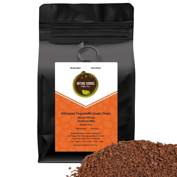 Yirgacheffe Ethiopia Single Origin Coffee | Organic | African Mirage | Medium Roast | Fresh Roasted | 12oz Whole Bean 1-Pack