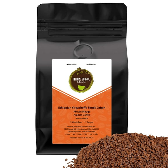 Yirgacheffe Ethiopia Single Origin Coffee | Organic | African Mirage | Medium Roast | Fresh Roasted | 12oz Whole Bean 1-Pack
