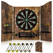 Yirinatek Electronic Dart Board, Decorative Dart Board Cabinet Set for Adults [12*Bronze Soft Tip Darts] [Cricket Game Mode]- Wooden Electric Dartboard Cabinet for Family Game Rooms