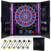 Yirinatek Electronic Dart Board, Electric Dartboard Cabinet Set for Adults [6 Soft Tip Darts] Individual Light Color for Each Player- Wooden Dartboard Cabinet for Family Game [Black]