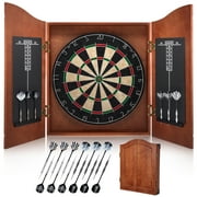 Yirinatek Sisal Dart Board Cabinet Sets, Decorative Dart Boards for Adults [12*Steel Darts] - Wooden Dartboard Cabinet with Integrated Scoreboard for Family Game Rooms [Apricot]