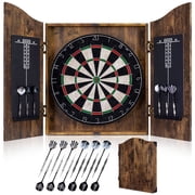 Yirinatek Sisal Dart Board Cabinet Sets, Decorative Dart Boards for Adults [12*Steel Darts] - Wooden Dartboard Cabinet with Integrated Scoreboard for Family Game Rooms [Vintage]