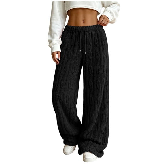 Yirov Fluffy Pajama Pants for Women Comfy Soft Fuzzy Pj Bottoms Loungewear Drawstring Fleece Sleepwear for Winter