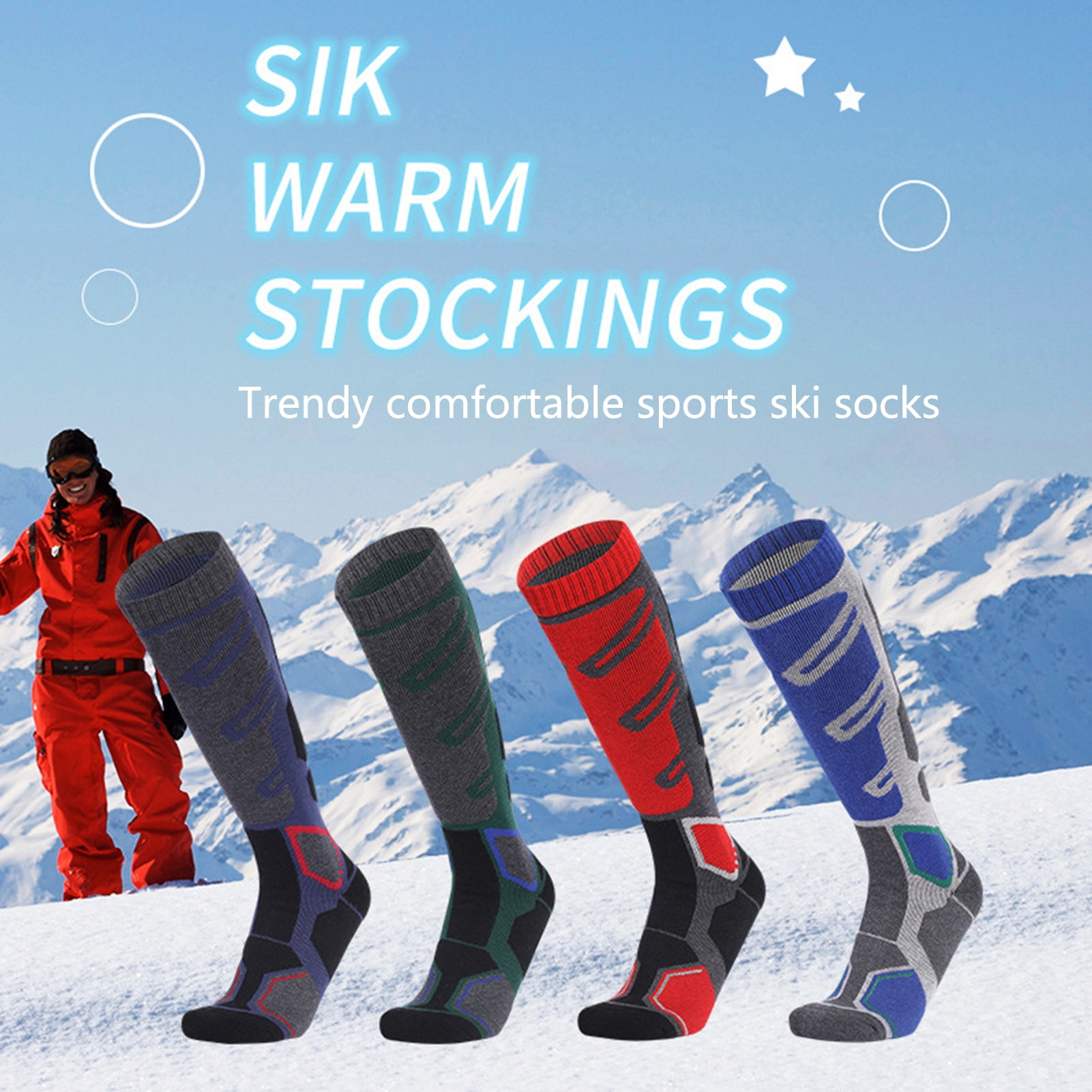 1 Pair Anti-Slip Absorption Color Matching Ribbed Long Tube Sports Socks Unisex Cotton Cycling Ski Socks for Outdoor - Walmart.com