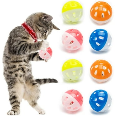 Yirtree 10 Pieces Pet Cat Kitten Play Balls with Jingle Bell Pounce Chase Rattle Toy,Random Color
