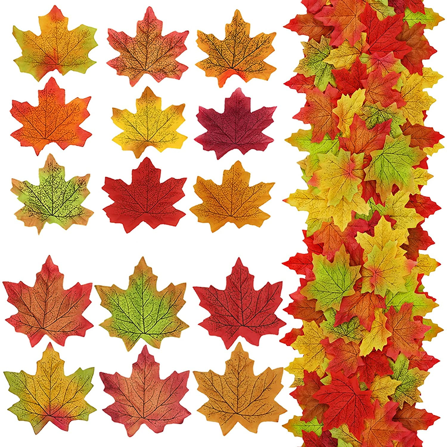 Yirtree 100 Pcs Artificial Autumn Maple Leaves Fake Fall Leaves Bulk ...