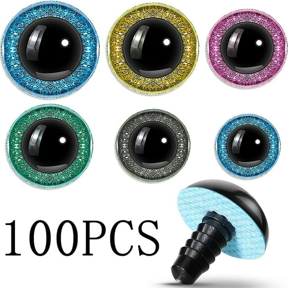 Yirtree 100Pieces 8-20 mm Safety Eyes for Big Stuffed Animal Eyes Plastic Craft Crochet Eyes for DIY of Puppet, Bear, Toy Doll Making Supplies