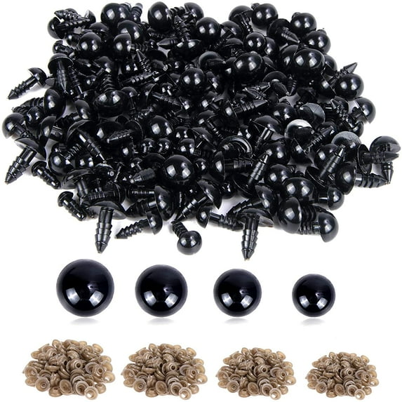 Yirtree 100pcs Plastic Safety Eyes Craft Doll Eyes, Black Safety Eyes for Amigurumi, Puppet, Plush Animal and Teddy Bear