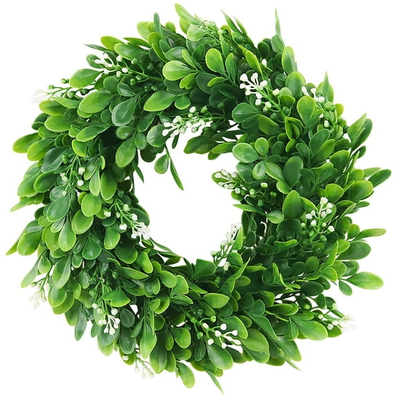 Yirtree 11.8" Faux Boxwood Wreath Artificial Green Leaves Wreath for Front Door Wall Hanging Window Wedding Party Decoration