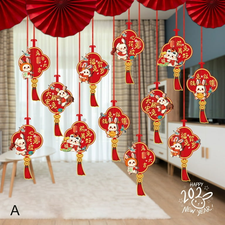 Yirtree 12PCS Chinese New Year Ornament Chinese Lucky Mini Hanging Pendants  Spring Festival Red Pendants Traditional for 2023 Chinese Spring Festival