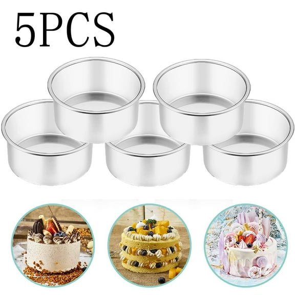 Yirtree 2.5 Inch Cake Pan, 5 Pcs Layer Baking Round Cake Pans Set Stainless Steel, For Baking Steaming Serving, Mirror Finish & Dishwasher Safe