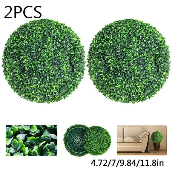 Yirtree 2 PCS 5/7/10/12 Inch Artificial Boxwood Balls Topiary - UV Protected 4 Layers Faux Plants Decorative Balls for Indoor, Outdoor, Garden, Wedding, Balcony, Backyard and Home Decor