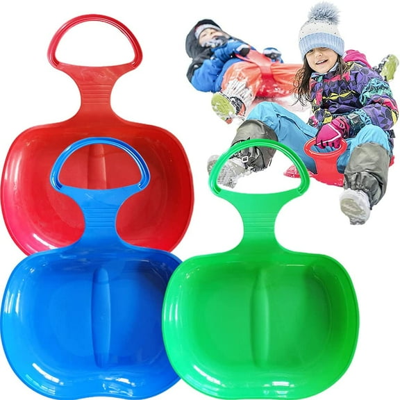 Yirtree 2-Pack Large Portable Skiing Board Plastic for Kids and Adults Winter Skiing, Durable Snow Sled Board with Big Handle for Outdoor Grass Sand Downhill Sledding
