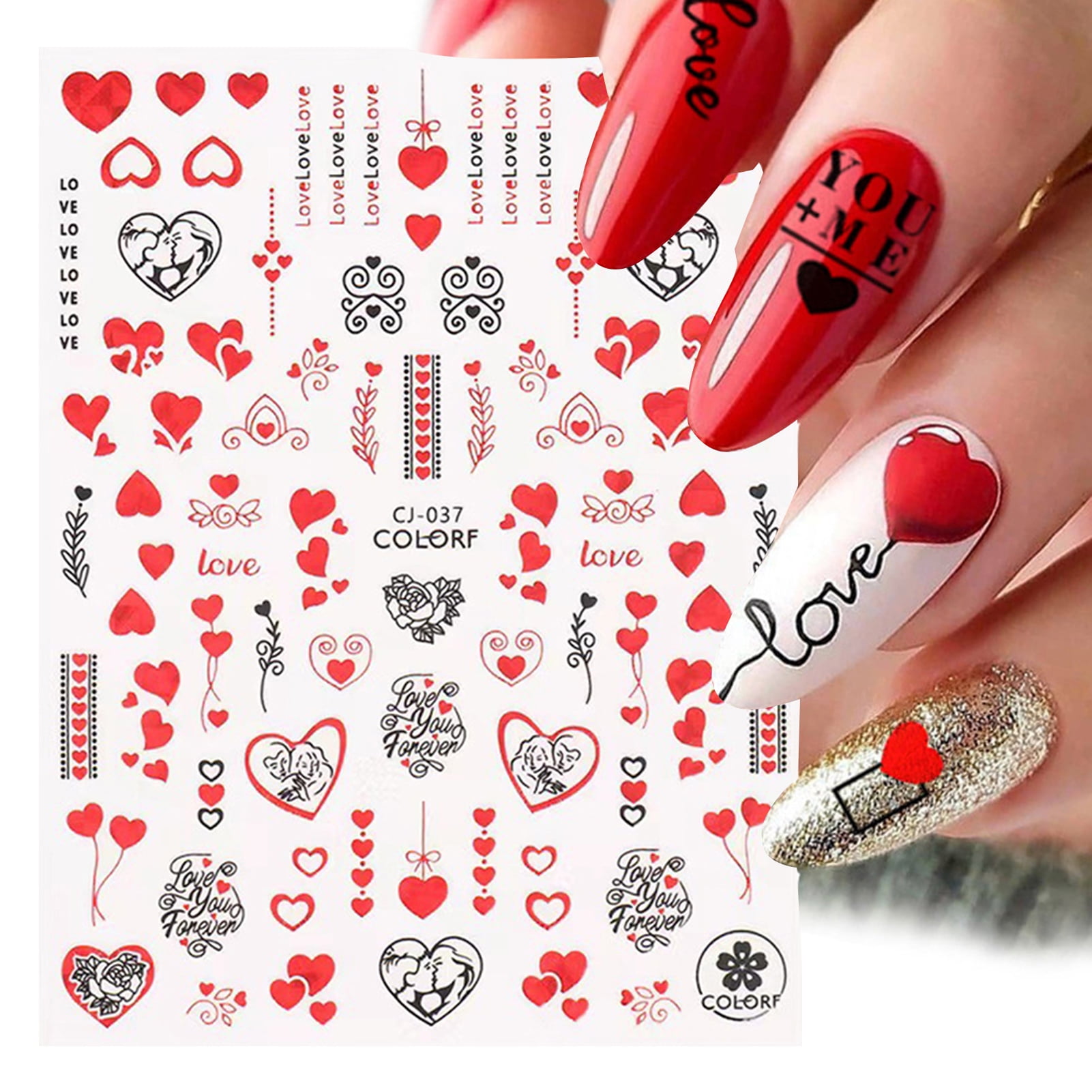 Amazon.com: 9 Sheets Heart Nail Stickers, 3D Valentine's Day Black Red  Golden Laser Design Self-Adhesive Nail Art Decals, DIY Manicure Decoration  Supplies Accessories for Women Girls : Beauty & Personal Care