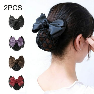 Yirtree 2PCS Bowknot Snood Net Barrette Hair Clip Bun Cover Hairnet Lace Bow Decor for Woman, Women Pro Bow Barrette Hair Clip Cover Bowknot Bun Snood Hairnet Hair Accessory