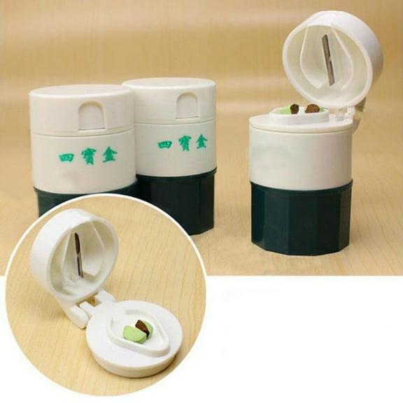 Yirtree 2PCS Pill Crusher Cutter Splitter Grinder - 4 in 1- Pill Crusher Pulverizer - Tablet Cutter with 2 Pill Box Container - Pill Breaker Slicer Chopper Divider