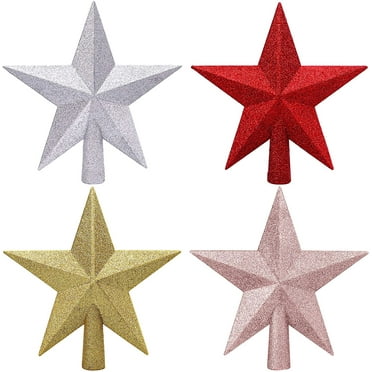 Yirtree 2Pcs Glitter Mini Christmas Tree Topper Mini Xmas Tree Topper Ornaments for Small Christmas Tree Decoration Glitter Five-pointed Star Christmas Tree Topper Decoration Party Ornament