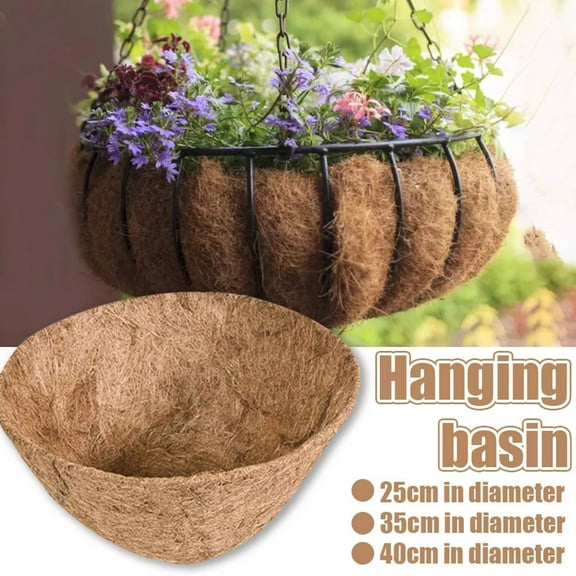 Yirtree 2Pcs Round Coco Liners for Hanging Basket Coconut Fiber Planter Inserts Replacement Liner for Garden Flower Pot Balcony Hanging Bonsai Basket Liner Coconut Shell Flower Pot Planter