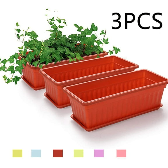 Yirtree 3 Packs 17 Inches Balcony Garden Rectangular Vegetable Flower Planter Resin Box Flower Window Box Plastic Vegetable Planters for Windowsill, Patio, Garden, Home Décor, Porch