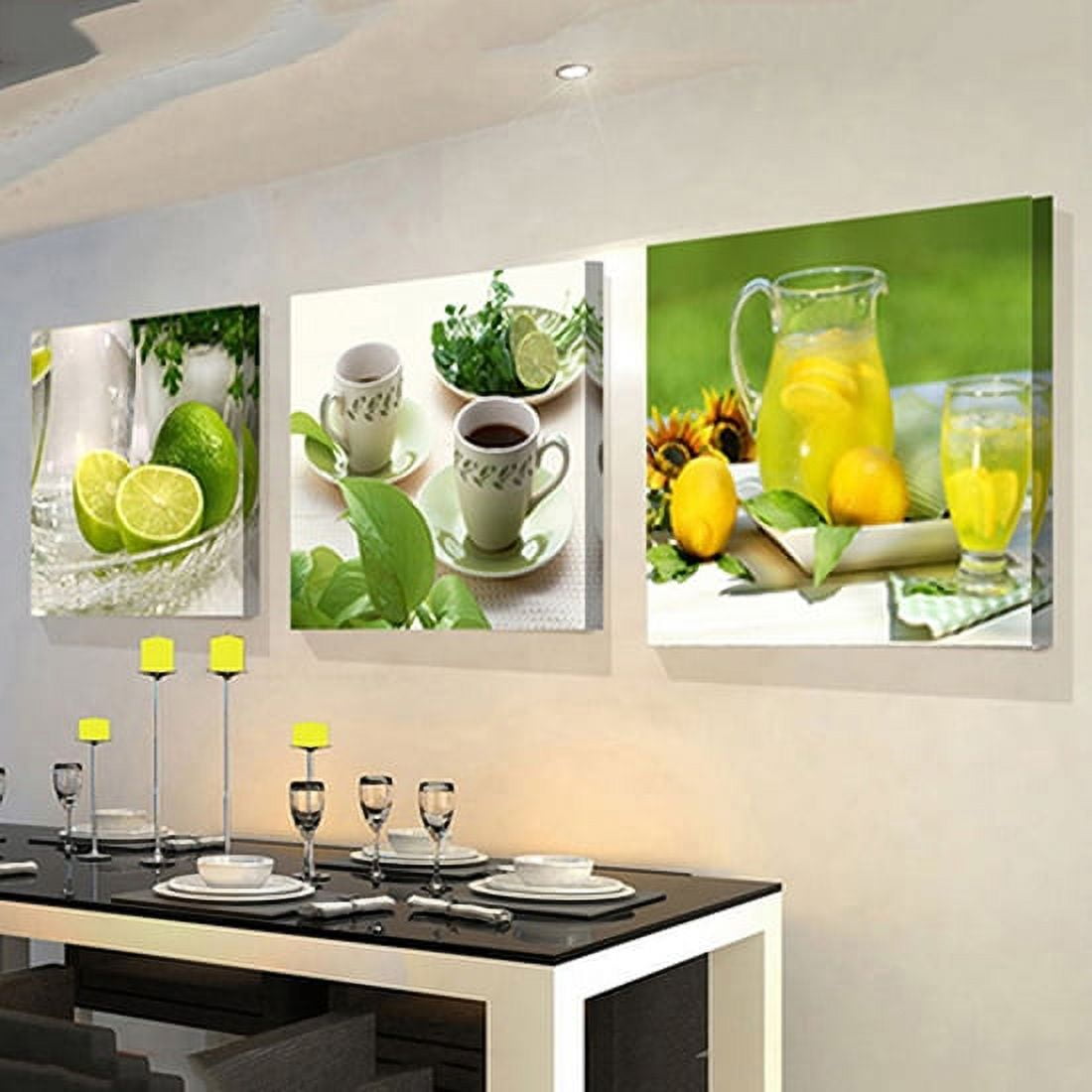 Yirtree 3 Piece Wall Art Slice of Lemon Isolated Light Grey Canvas Painting Print Fruit Picture Lemon and Ice Cubes Poster Artwork for Living Room Kitchen Home Decor Ready to Hang