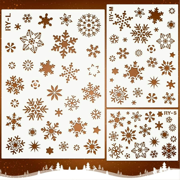 Yirtree 3PCS Christmas Snowflake Stencil Template,Reusable Plastic