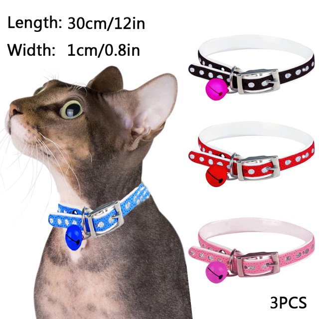 Yirtree 3PCS Leather Cat Collar, Cat Safety Collar with Elastic Strap