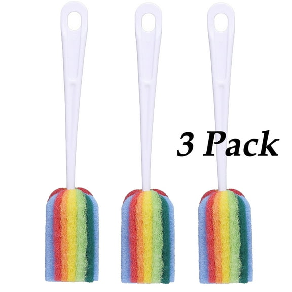 Yirtree 3Pcs 9.84 Inch Sponge Clean Brush With Detachable Plastic Handle For Coffee Glasses Pot Milk Cup Mugs Wine Bottle Baby Bottles Kitchen Clean Dish Washing Feeding-Bottle