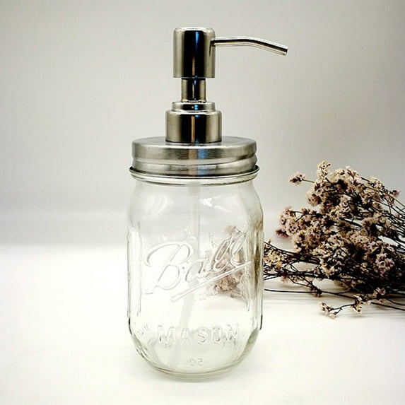 Yirtree 480ml Mason Jar Soap Dispenser - Glass Mason Jar with Plastic Pump,Brush and Lid - Rust Proof - Rustic Bathroom Accessories &Kitchen Home Decor