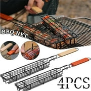 Yirtree 4PCS Kebab Grilling Basket & Grilling Skewers Stainless Steel Metal BBQ Skewers. Kabob Basket for Veggies, Jumbo Shrimps - Grilling Baskets & Barbecue Skewers