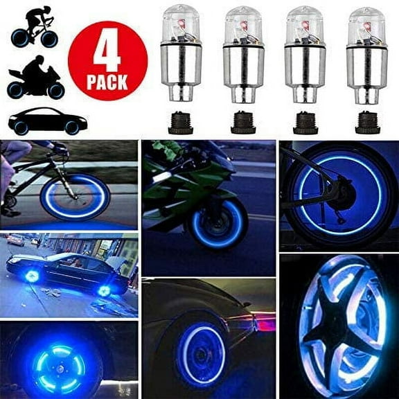 Yirtree 4Pcs LED Wheel Lights -Bike Tire Valve Stem Neon Light Bulb For Car Motorcycle Wheel Tyre Valve Dust Cap, Safety, Waterproof, Spoke Flash Lights Car Valve Stems Caps Accessories