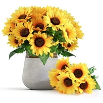 Yirtree 5 Bouquet Artificial Sunflower Heads Fake Silk Fabric Sunflowers for Wedding Party Centerpieces Home Garden Bride Holding Flowers Craft Shower Decor(Vase not included)