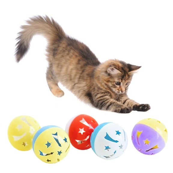 Yirtree 5PCS 1.77in Cat Toy Ball with Bell, Pet Toy Cat Bell Ball Cat Toy with Bell Cat Jingle Balls for Cats Kitten, Plastic Cat Toys Jingle Balls Pounce Chase Rattle Ball Toys Random Color