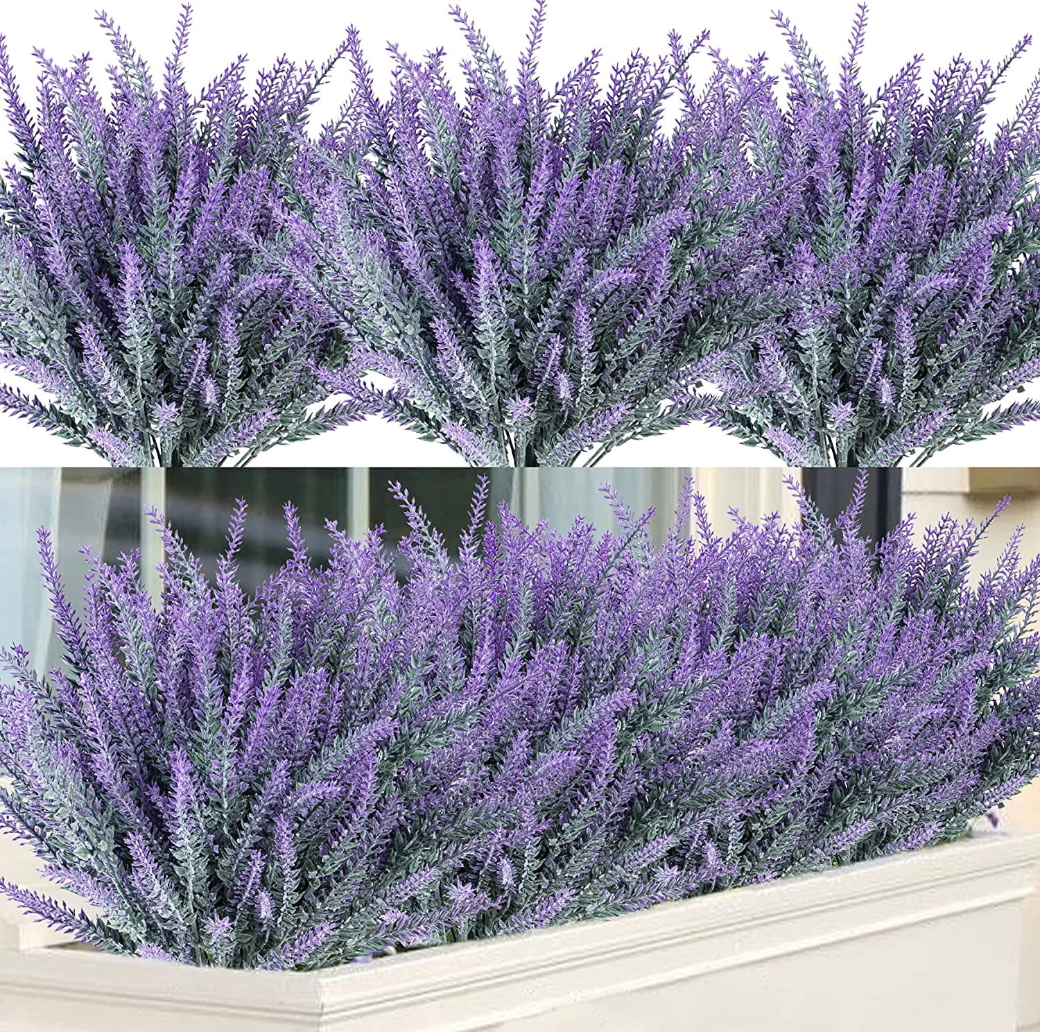 Leyaron 10 Bundles Fake Flowers Artificial Lavender Faux Plastic Plants for  Home Decor Wedding Kitchen Garden Patio Porch Window Box Office Table