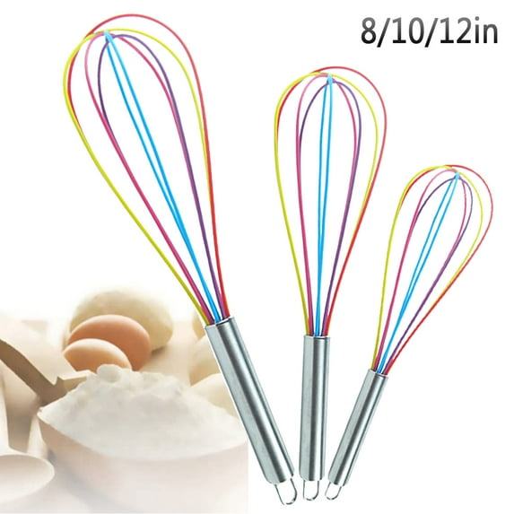 Yirtree 8/10/12in Multicolor Stainless Steel Whisks Wire Whisk Kitchen Tool Kitchen whisks for Cooking, Blending, Whisking, Beating, Stirring