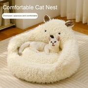 Yirtree Alpaca Cat Litter Winter Warm Nest with Plush Pads Anti-slip Bottom Raised Edges PP Cotton Joint Relief Cat Bed