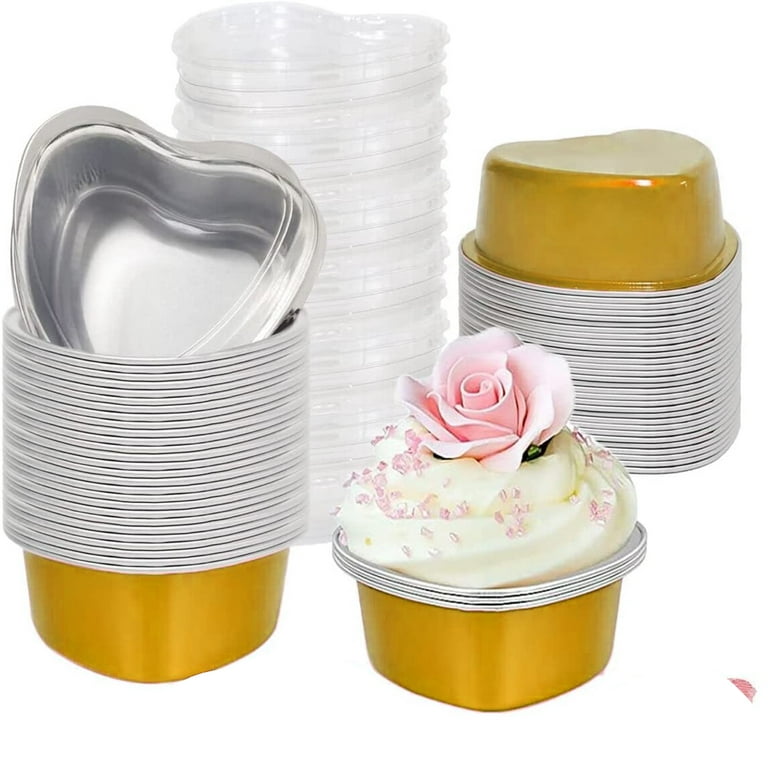 Yirtree Aluminum Foil Cups,50PCS 55/100ml Baking Cups with Lids, Snacks  Desserts Flan, CEANake Pie Ramekin, Recyclable Catering Gathering Club  Shower Wedding Party Favor 