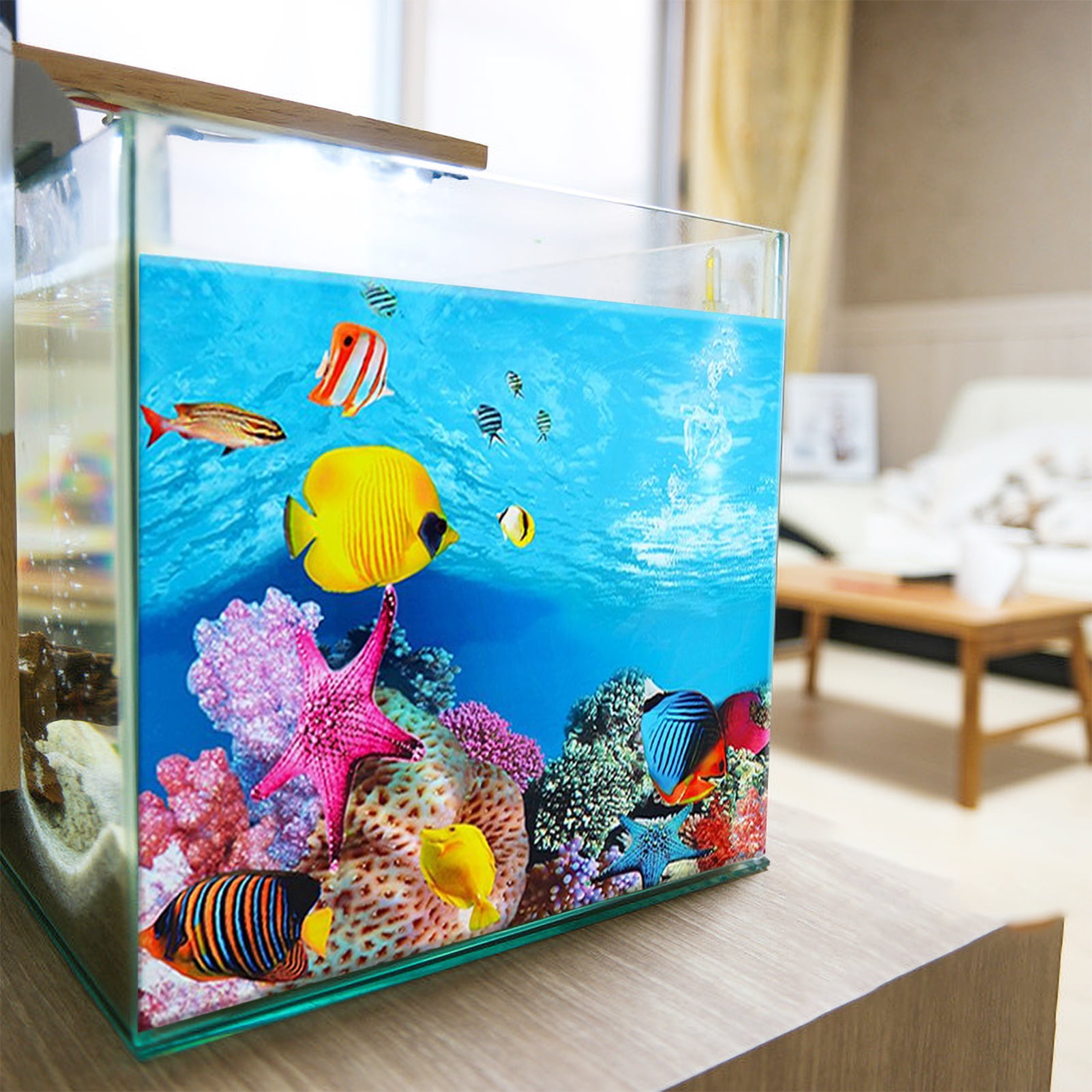 Yirtree Aquarium Background Poster Ocean Self-adhesive Fish Tank Backdrop  Sticker Decor 