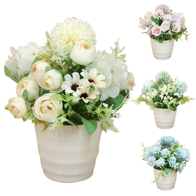  UIKKOT Artificial Peony Silk Flowers with Small Ceramic Vase  Faux Flower Fake Rose Plants Eucalyptus Leaves Berries Arrangements  Decoration for Home Office Table (White Peony) : Home & Kitchen
