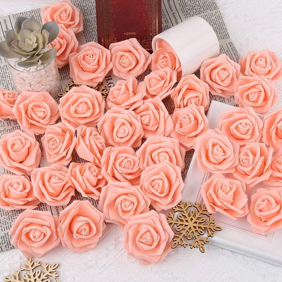 Yirtree Artificial Rose Flowers, 50pcs Foam Rose Bulk Fake Flower Heads for DIY Wedding Bouquets Rose Wall Kissing Balls Bridal Shower Centerpieces Arrangements Party Tables Decorations