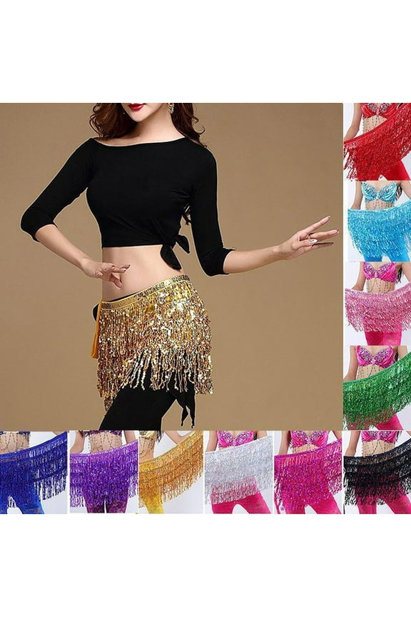 Belly Dance Hip Skirt Sequins Fringe Skirt Tassel Hip Scarf Rave Skirt for Women and Girls