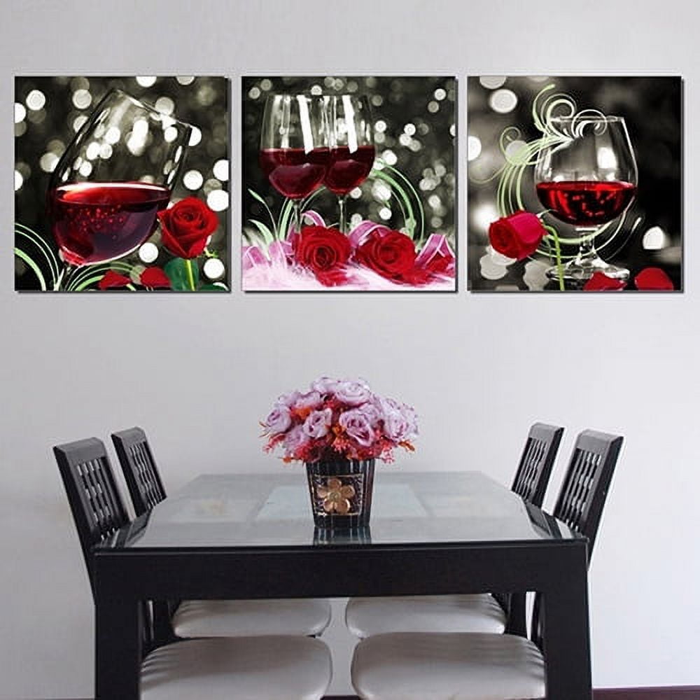 Yirtree Canvas Print Art of Red Wine Rose Picture Painting 3 panels Wall Art Modern Home Decor for Living Room Bedroom Bathroom Decoration Gifts Artwork Wall Décor