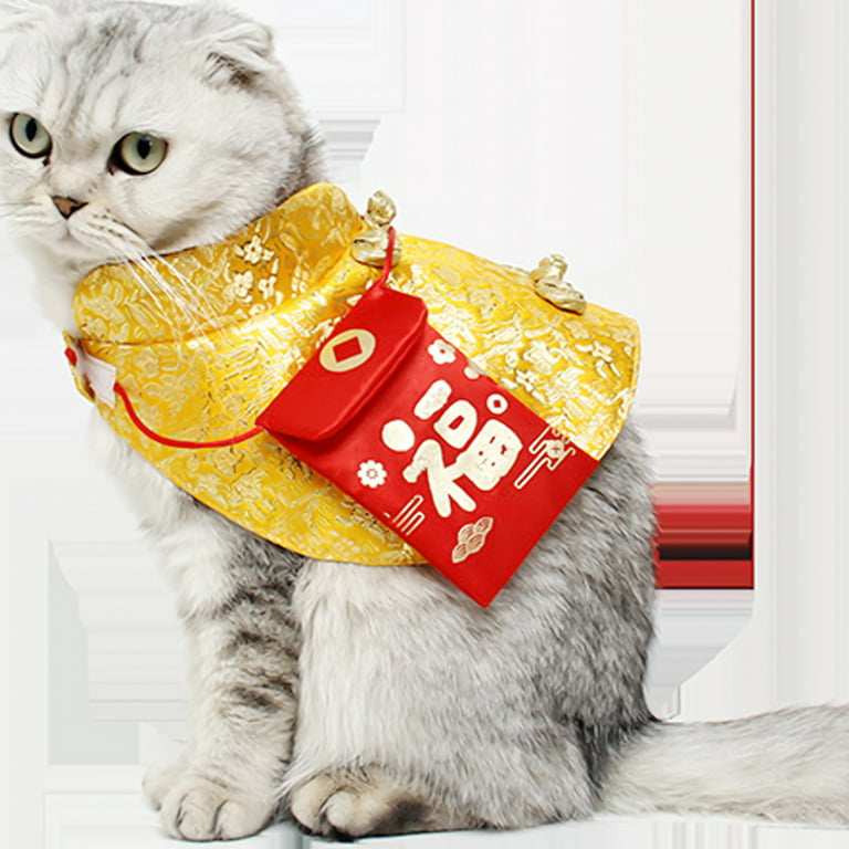 Harikaji Cat Clothes,New Year's Cloak Dog Clothes Red Pet Cheongsam Cloak  Clothes for Cats Small Dogs Puppy(Gold,L)